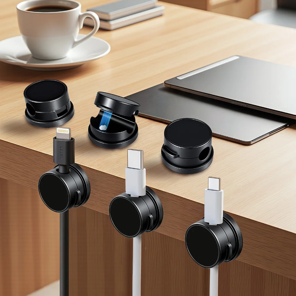 3 Pcs Magnetic Cable Manager, Desktop Wall-Mounted Phone Charging Cable Organizer and Holder, Wire Clip, Plug Hook