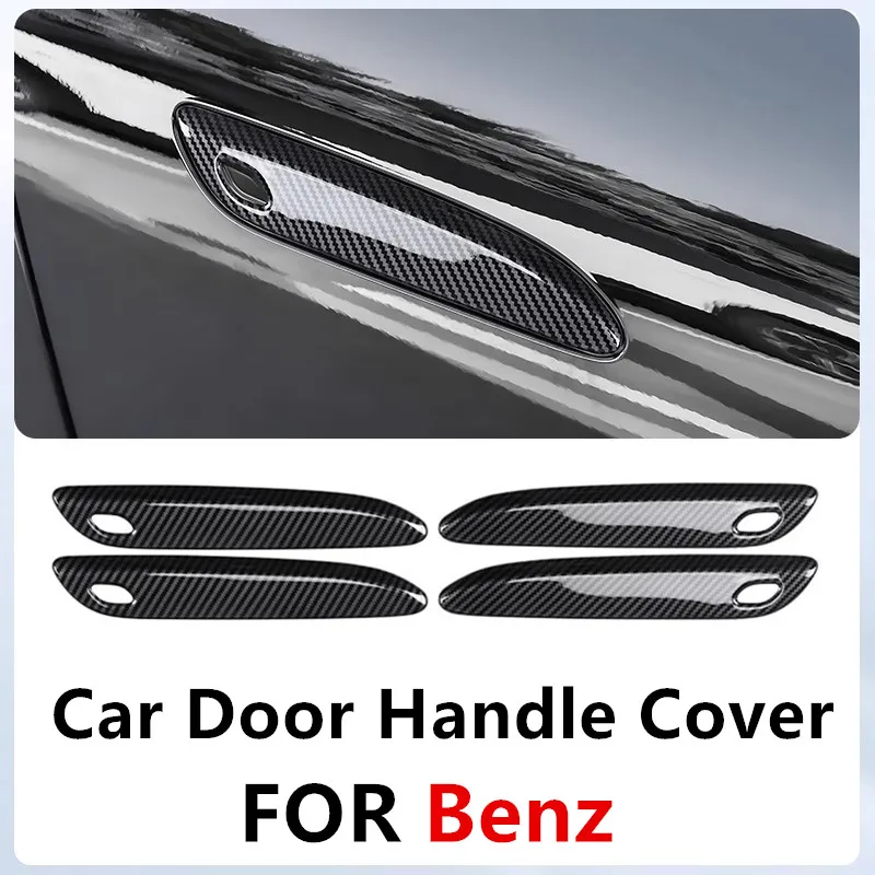 Car Exterior Door Handle Cover Trim Cap Set Carbon Fiber Texture Fit for Mercedes Benz E S Class EQE W214 W223 Auto Accessories