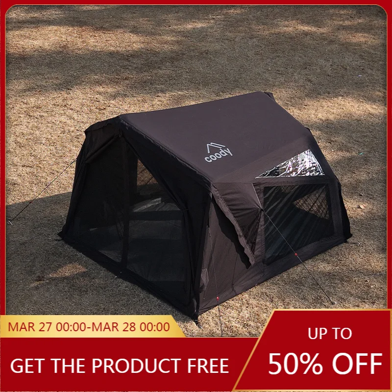 Coody Yustona Black Inflatable Air Tent, 4-Season Cotton Tent for 2-4 People Family Camping Party Travel