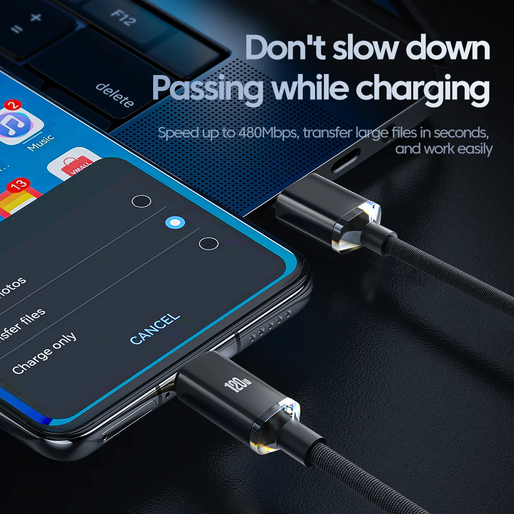 Universal 120W USB Type C Cable Phone USB C Super Fast Charging Data Cord 0.25m/1m/2m For Huawei Xiaomi VIVO Quick Charge Cable