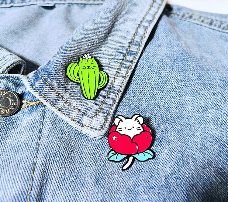 1pcs Cactus Cat Enamel Pin Cartoon Plant Kitten Face Cactus Coffee Brooches Shirt Lapel Bag Funny Animal Plant Badge Jewelry Gif