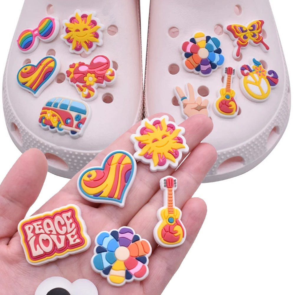 

Wholesale 1pcs PVC Shoe Accessories for Crocs Charms Peace Badge Women Clogs Buckle Kids Pins Decoration Jeans Party Favors