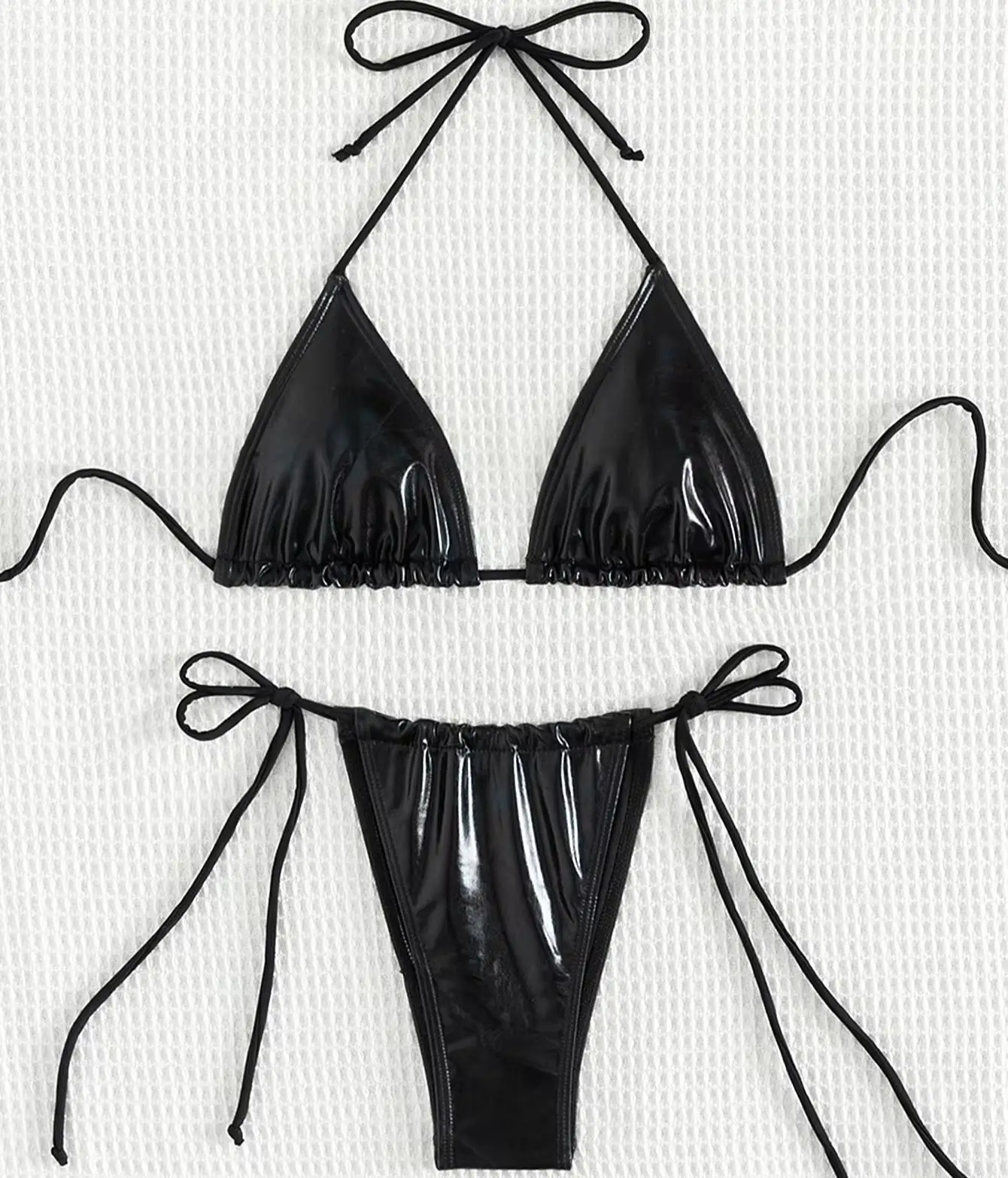 Ladies cool Bikini set Leather black Swimwear Female neck straps beach wear low waist briefs women suit
