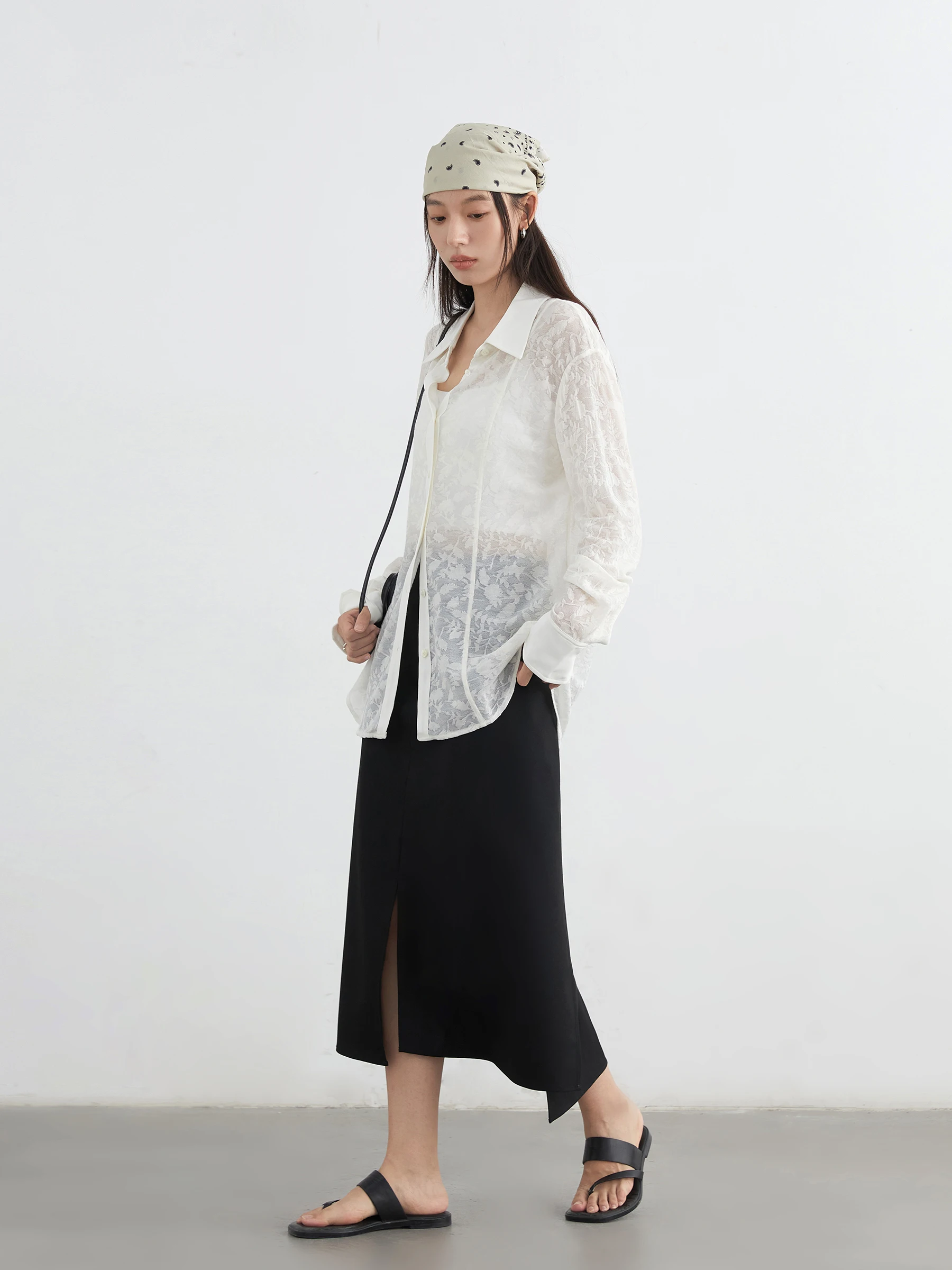 شيك فين قميص نسائي فضفاض غير رسمي على الوجهين دانتيل جاكار تصميم بلوزات بأكمام طويلة للمرأة ربيع الخريف 2025 الملابس