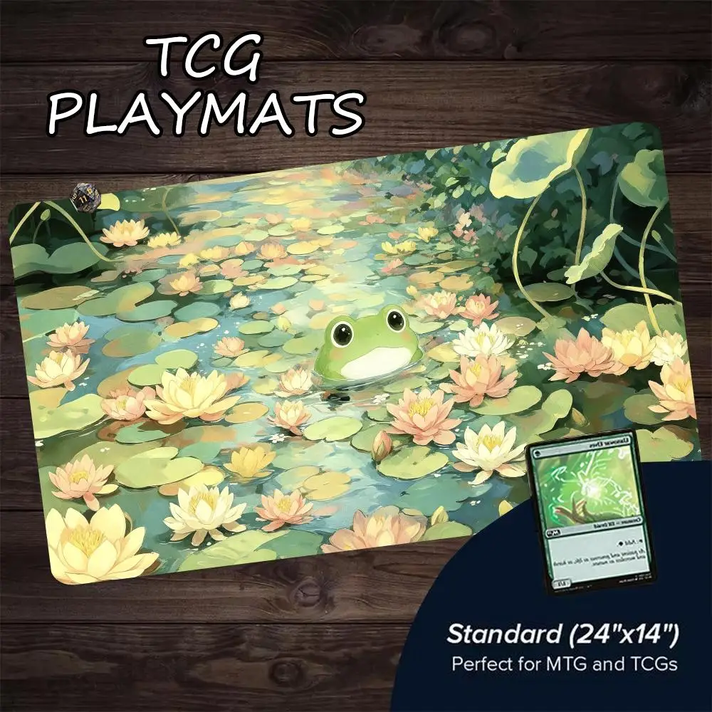 Pond Frog Lotus Design MTG Playmat Magic Card Battle Mat Non-Slip Durable Mousepad 35X60CM Commander Playmat Tapete Magic MTG