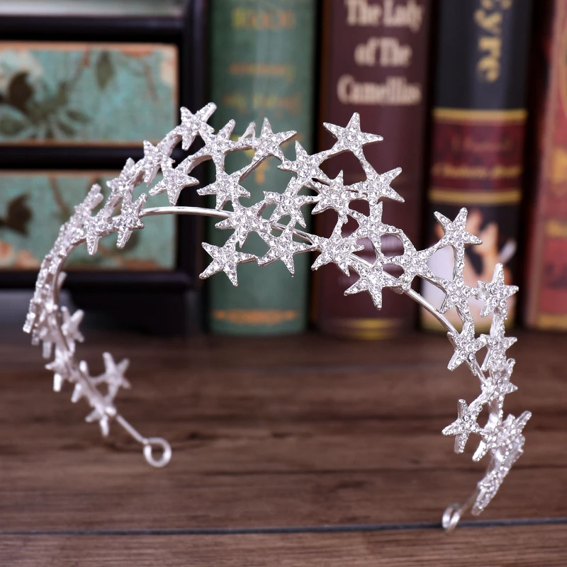 Rhinestone Stars Tiaras Bride Wedding Hair Accessories Crystal Crown Tiara Handamade Bridal Hair Jewelry Party Gift image 3
