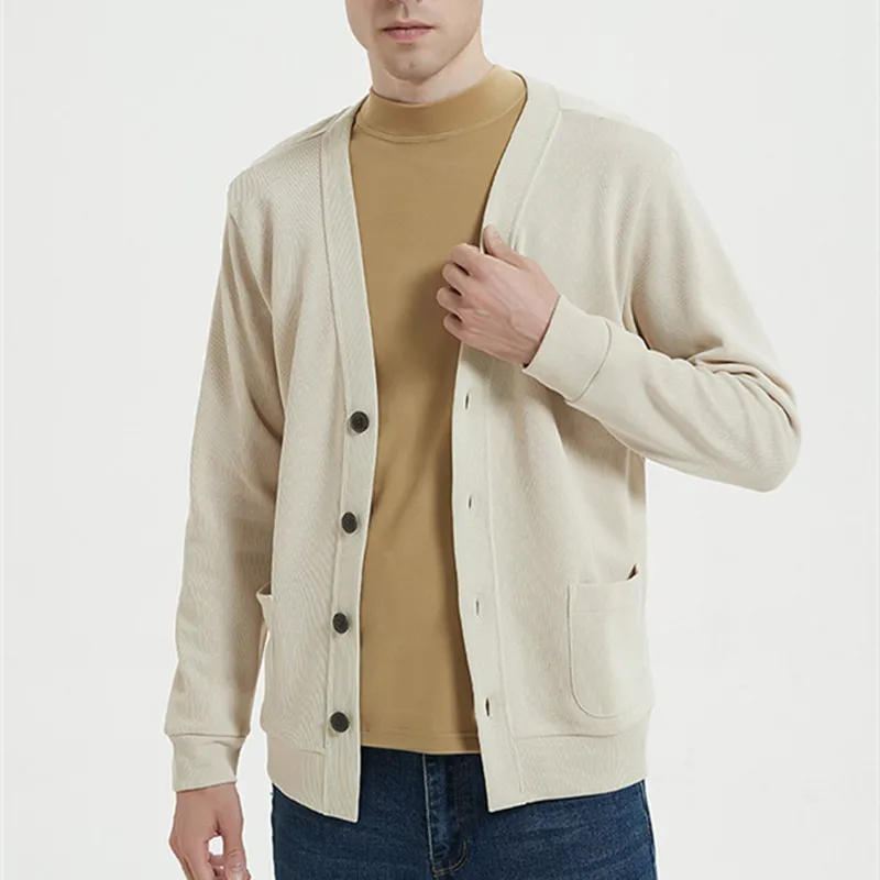 

Spring Autumn Cotton Men's Sweater V-Neck Long Sleeve Cardigan Pockets Button Knitted Solid Loose Fashion Casual Sweater