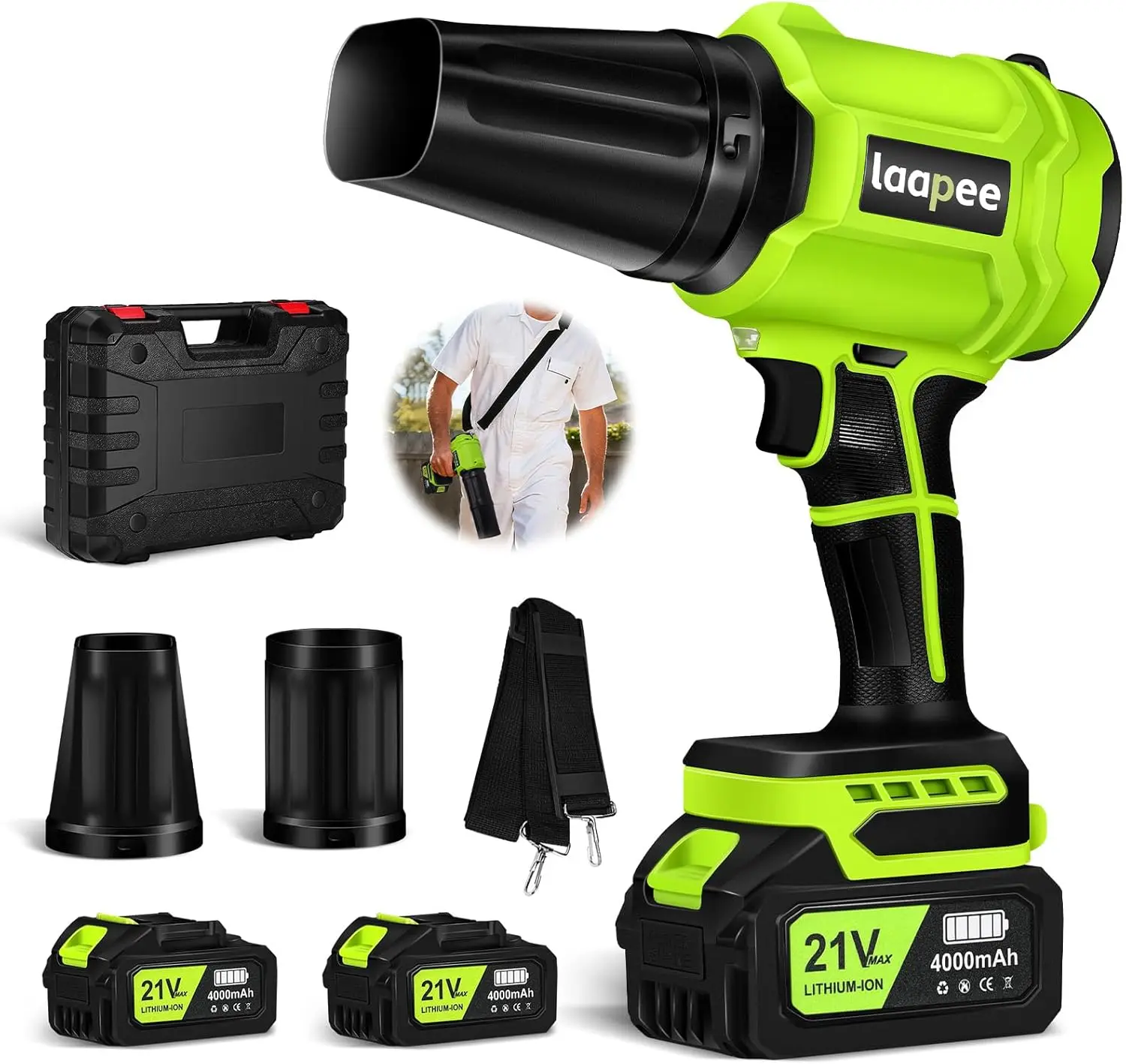 

Cordless Leaf Blower with 2 Batteries & Charger, 800K RPM for Lawn Care, Dust, Snow, Car Drying