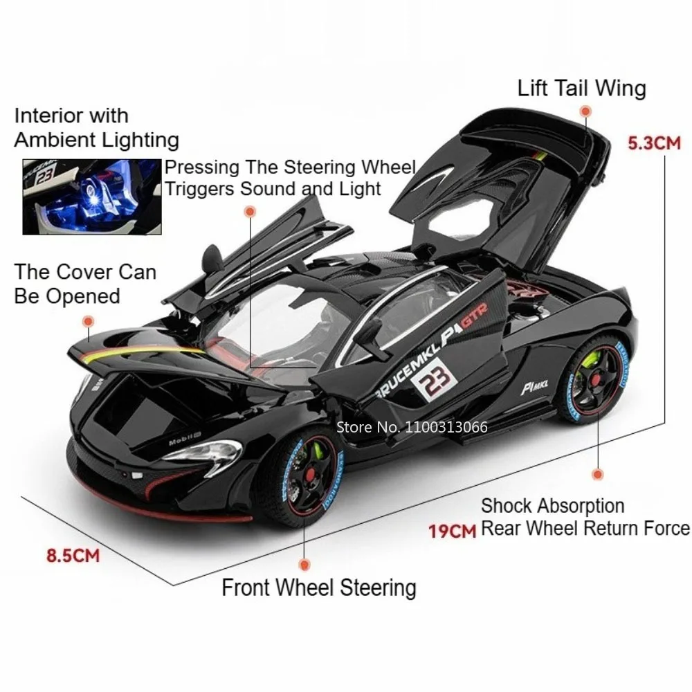 1:24 P1 720S modelos de coches deportivos juguetes aleación Diecast rueda tirar hacia atrás vehículos en miniatura puertas coche abierto para niños regalos de cumpleaños