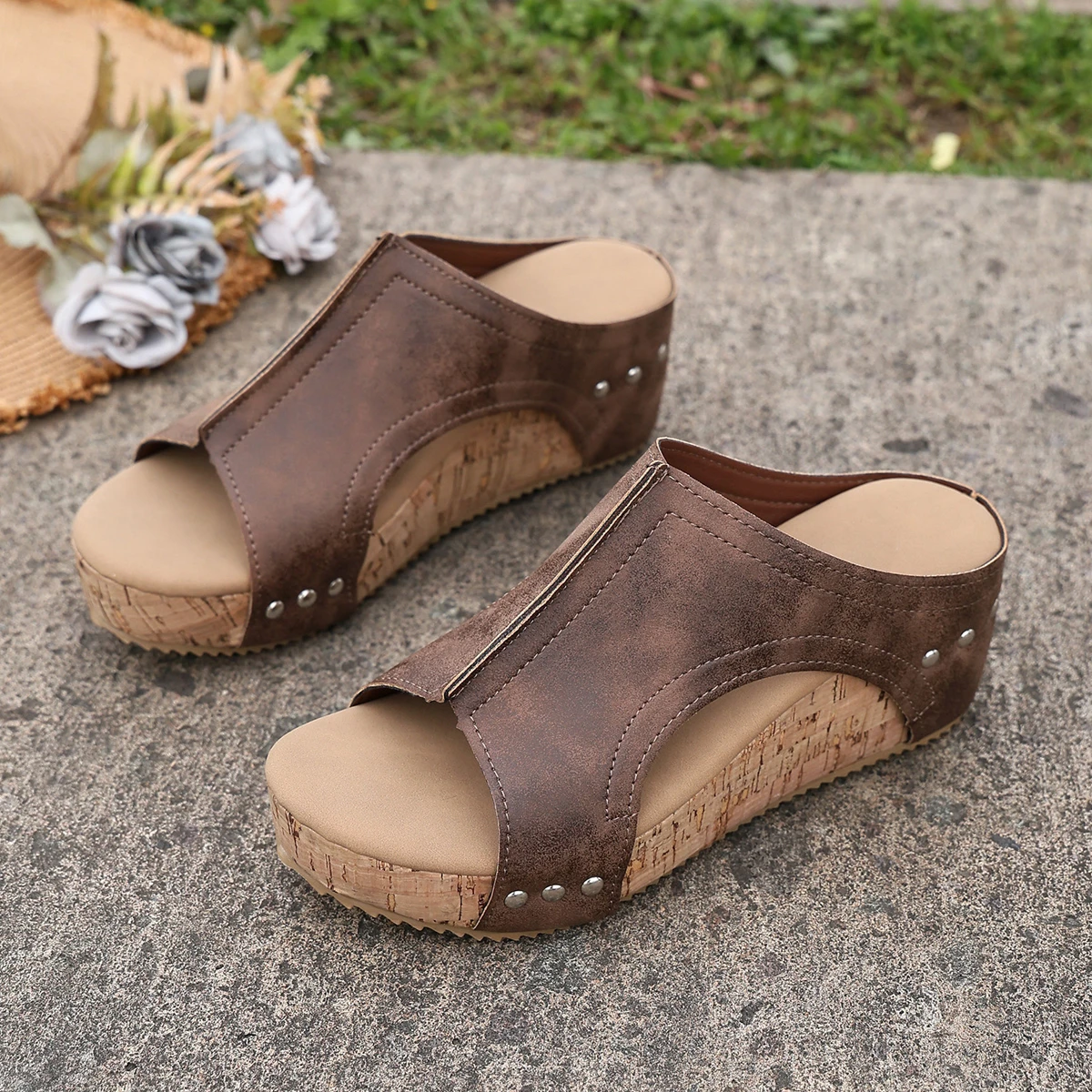 Damensandalen mit hohen Absätzen, Keilabsatz-Sandalen, Plateau-Sandalen für Damen, Sommer-Peep-Toe-Slipper mit Absatz, Sandalias De Mujer – Detail 8