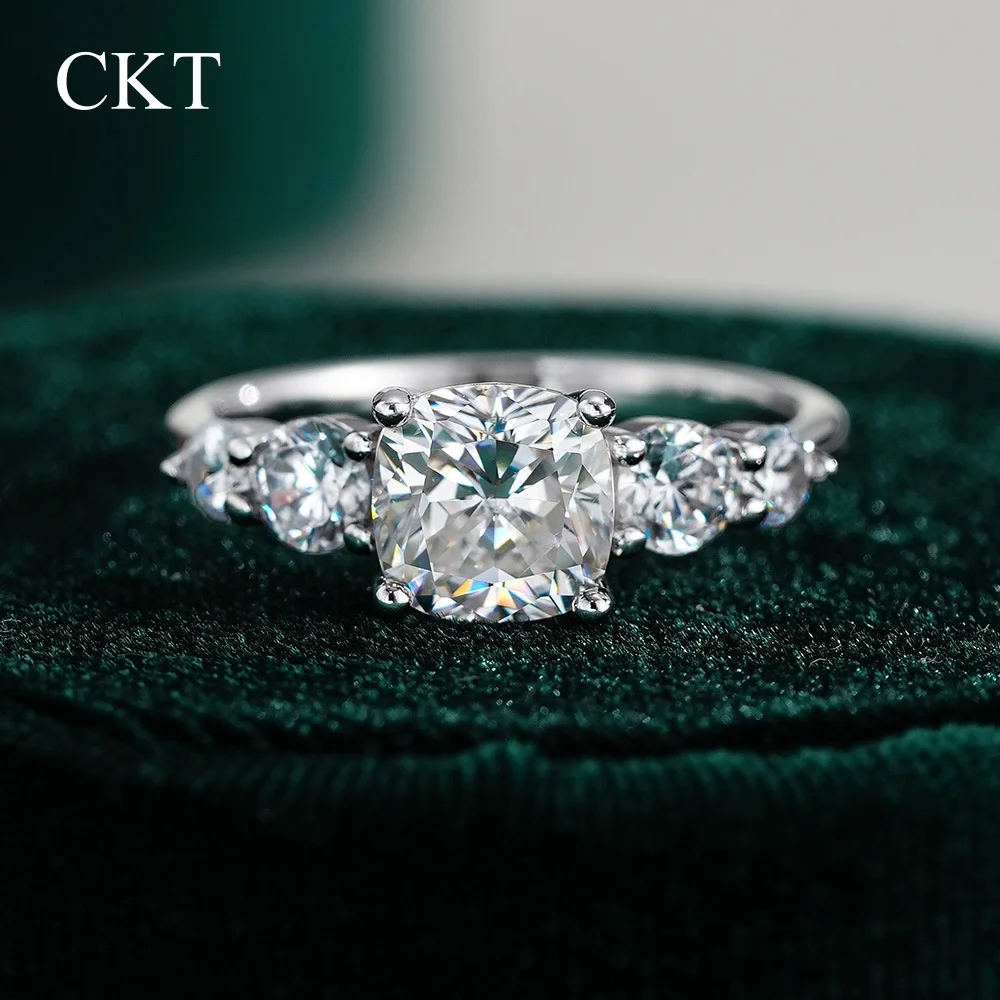 CKT Real 18k White Gold 2ct Diamond Moissanite Rings for Female Special Square Fat Square Princess Radiant Cut Platinum Pt950