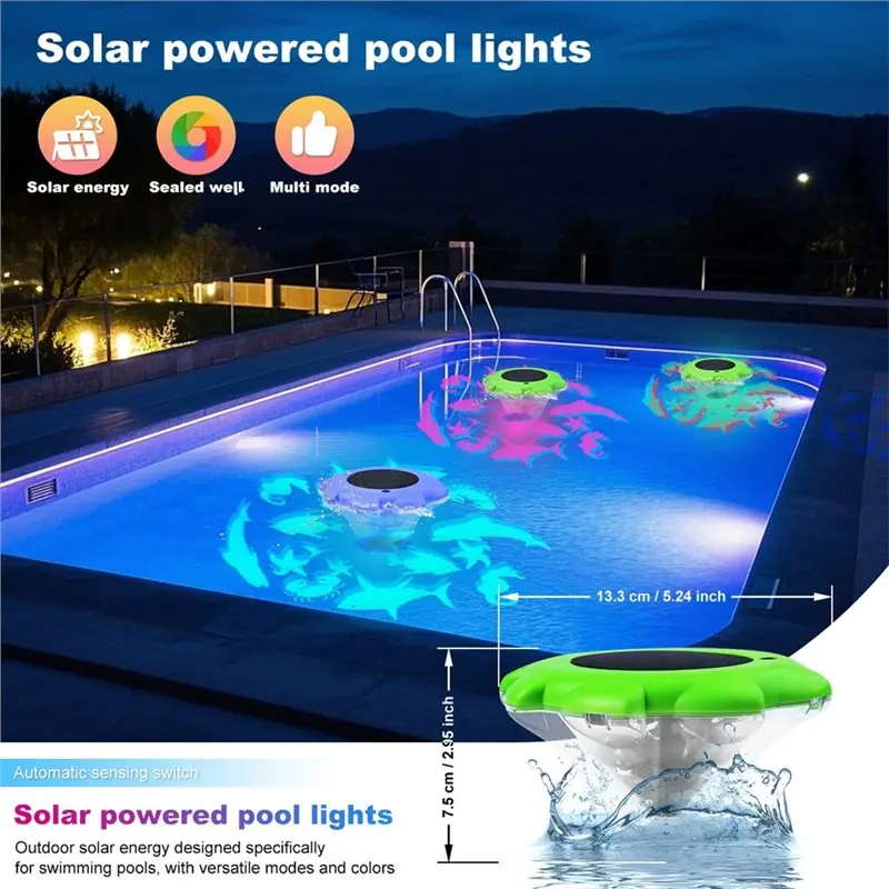 RMWIN-Automatic Color Changing Solar Pool Light Outdoor Waterproof LED Floating Lamp For Swimming Pools C