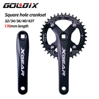 Platos y bielas de bicicleta GOLDIX con orificio cuadrado 104BCD, plato único forjado, manivela de aleación de aluminio de 170mm de longitud, negro 32/34/36/38/40/42T