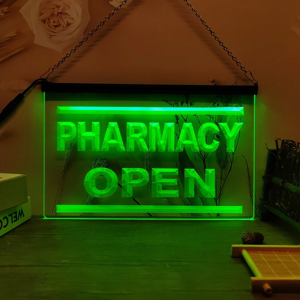 Pharmacy Drug Stores OPEN 3D Carving LED Neon Sign Wall Art for Home,Farmhouse,Room,Bedroom,Office Decor,Unique,Eye-catching