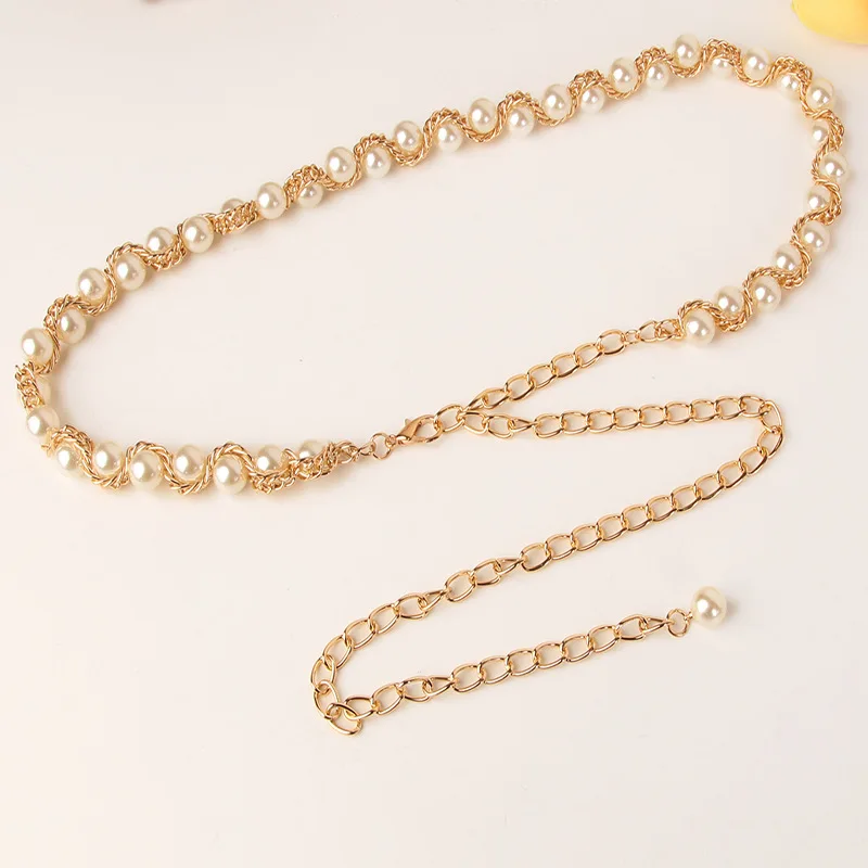 New Arrival Fashionable Metal Waist Chain Elegant and Versatile Pearl Women’s Belt Fashionable Aluminum Chain Fashion Belts