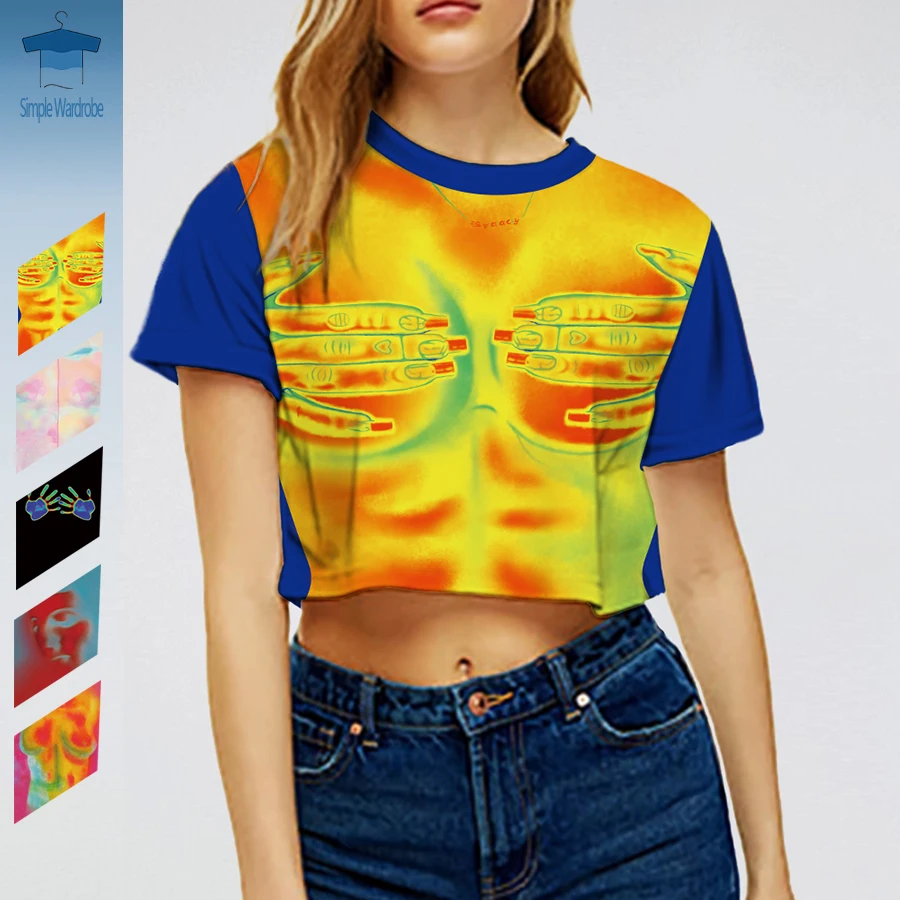 Millennium Y2K Retro Aesthetics Sexy Infrared Round Neck Short T Shirts For Women 3D Printed Summer Harajuku Style Crop Top