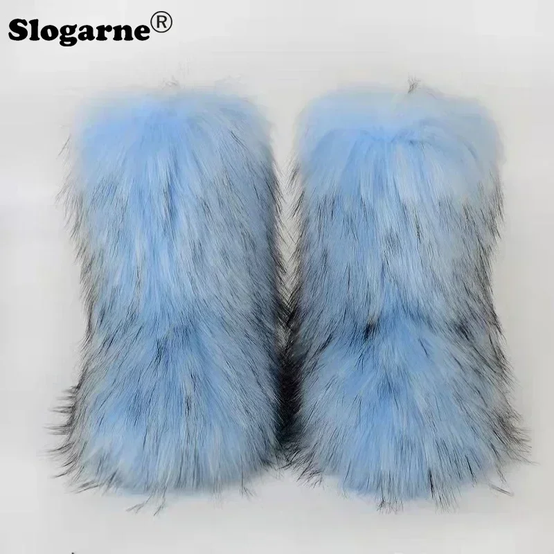 Women's Winter Fluffy Faux Fox Fur Boots Woman Plush Warm Snow Boots Luxury Footwear Girls' Furry Fur Bottes Fashion Winter Shoe image 6