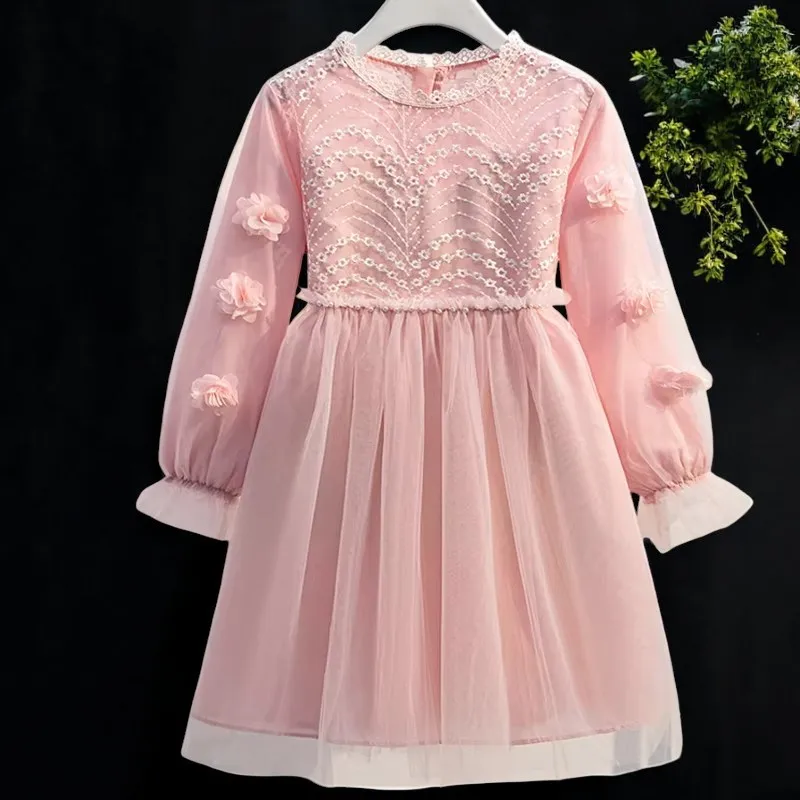 Spring Flower Party Dresses for Kids Princess Costume Teenagers Children Clothes Vestidos 3 4 6 7 9 11 Years Girls Elegant Dress