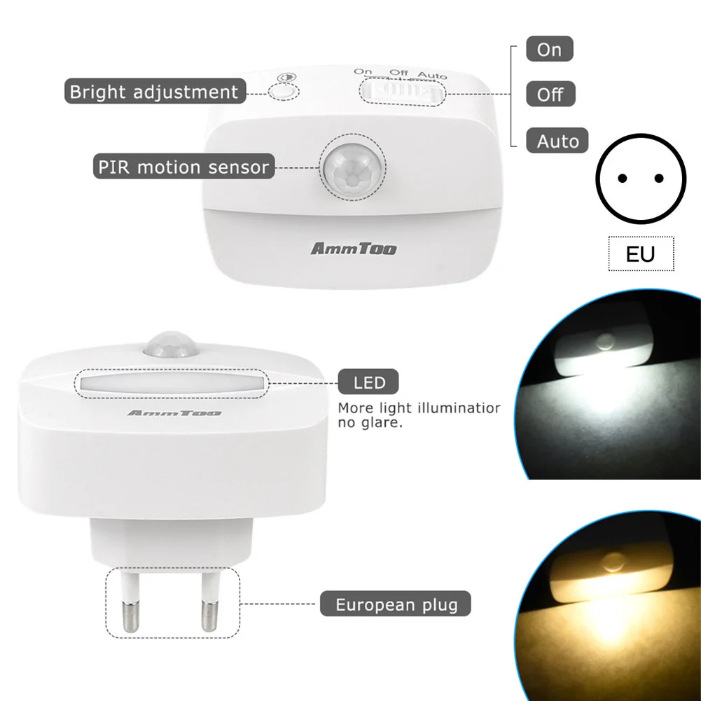 

LED Night Light Motion Sensor EU US Plug Lamp Nightlights For Children Bedroom Decoration Hallway Stairs WC Bedside Night Lamp