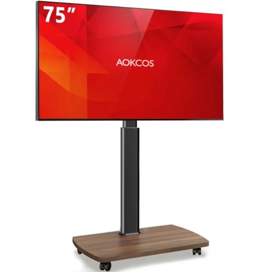 Rolling TV Stand for 43 50 55 60 65 70 75 Inch TVs, Portable Mobile TV Stand on Wheels, 10-Level Height Adjustable TV Cart with