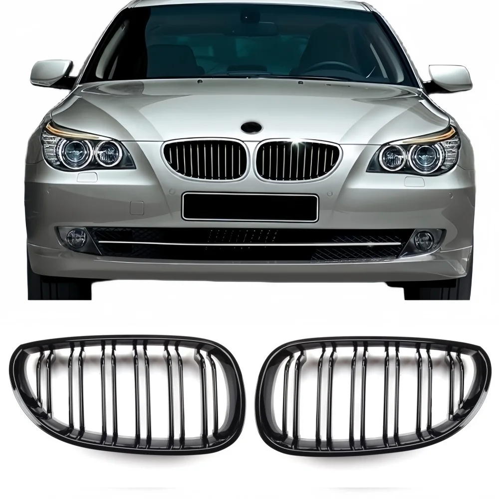 

1 Pair Gloss Black Front Kidney Grill Double Slat 2 Line l for BMW E60 E61 5 Series M5 520I 535I 550I 2003-2009 Racing grilles