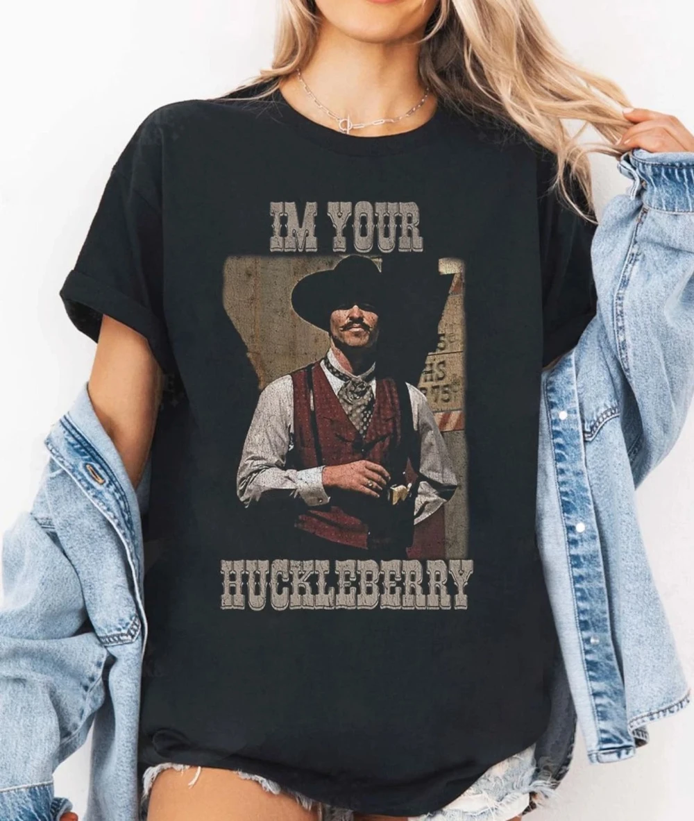 "I'm Your Huckleberry" Shirt Vintage Doc Holliday Grafik-T-Shirt Kurzarm Damen T-Shirts für Unisex – Detail 6