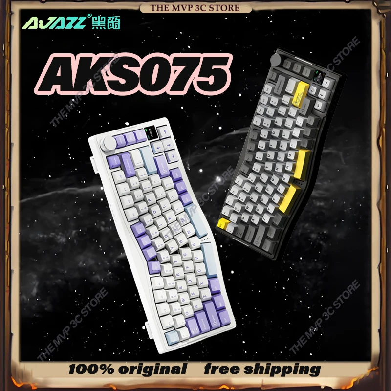 NEW AJAZZ AKS075 Mechanical Keyboard Customized Alice Ergonomic Hot Swap DIY TFT Display RGB 5000mAh BT 2.4G Wireless Keyboard