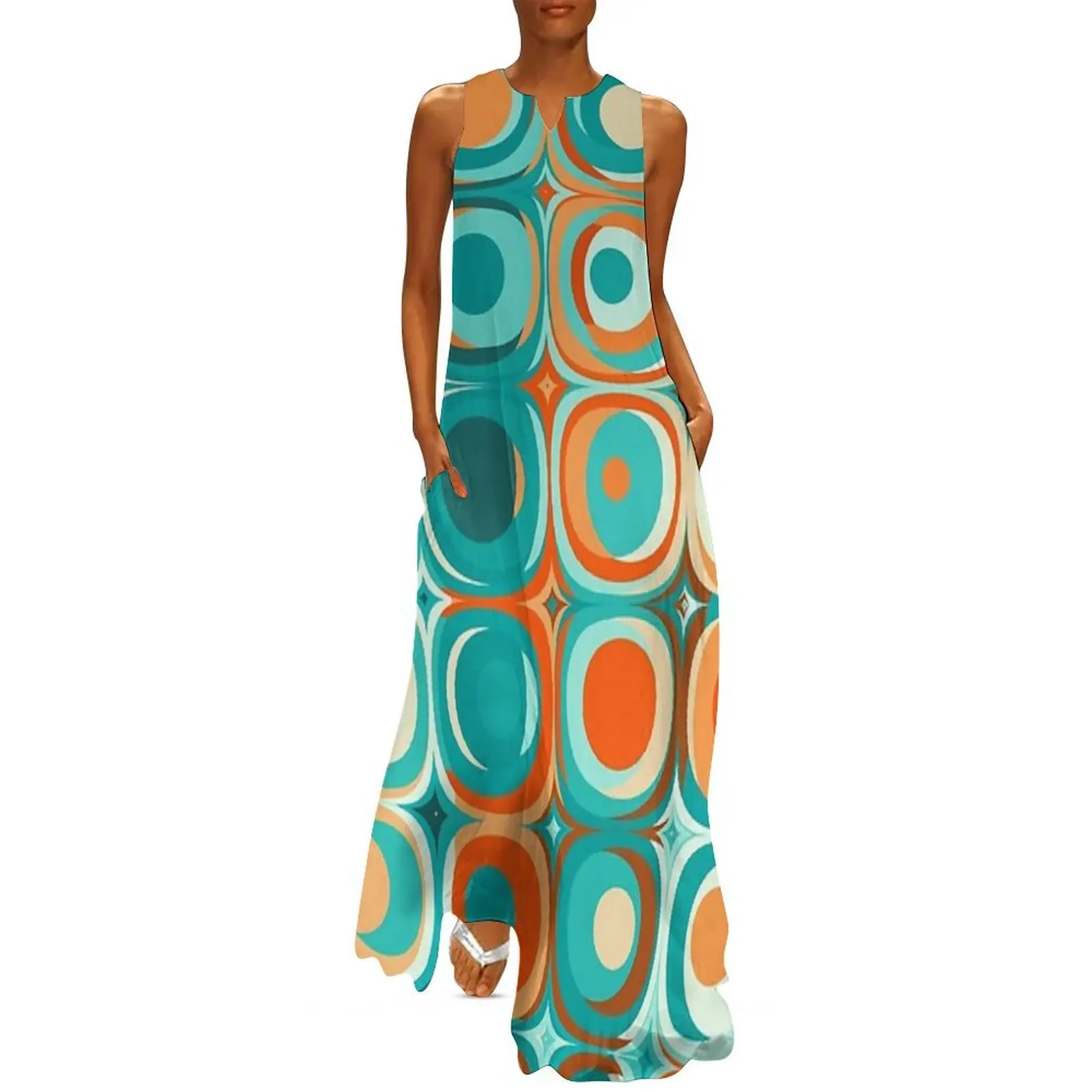 

Turquoise and Orange Dots Long Dress elegant women's dresses sale dress summer Dresses for wedding party Party dresses