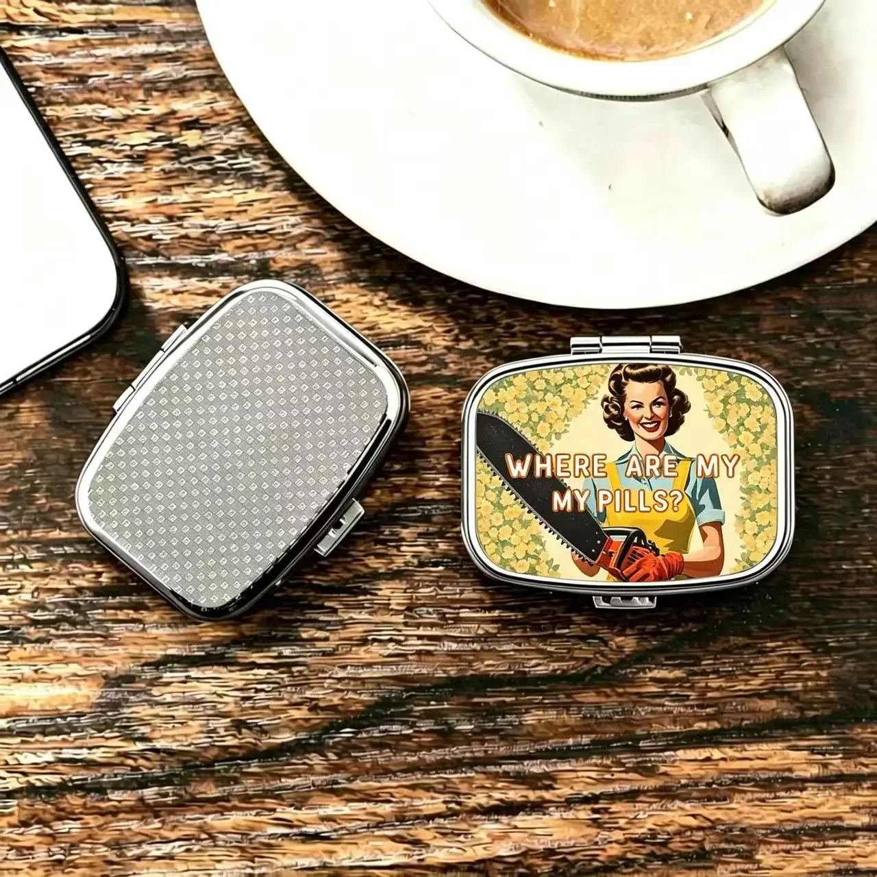 Funny Retro Woman Print Metal Pill Box 