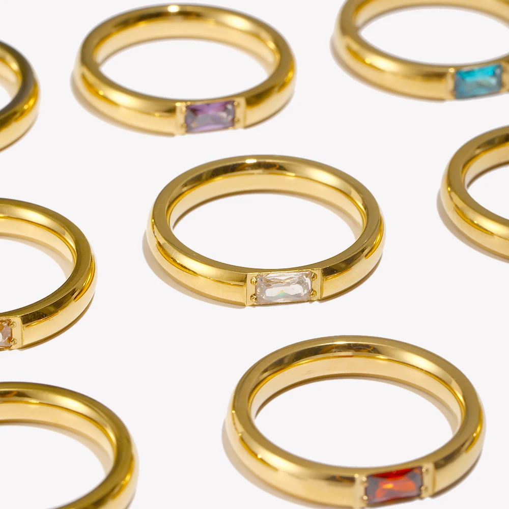 E.B.belle 18K Gold Plated Shiny 12 Colors Birthstone Ring Stainless Steel Gold Plated Zircon Rings Zodiac ConstellationFor Women view 2