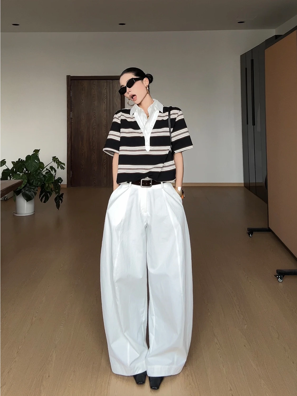 CIZZLEMORE Stripe Vintage Preppy Patchwork Design Slim Fit  Shirt Casual Loose Style Cotton Polyester Blend Long Sleeve S...