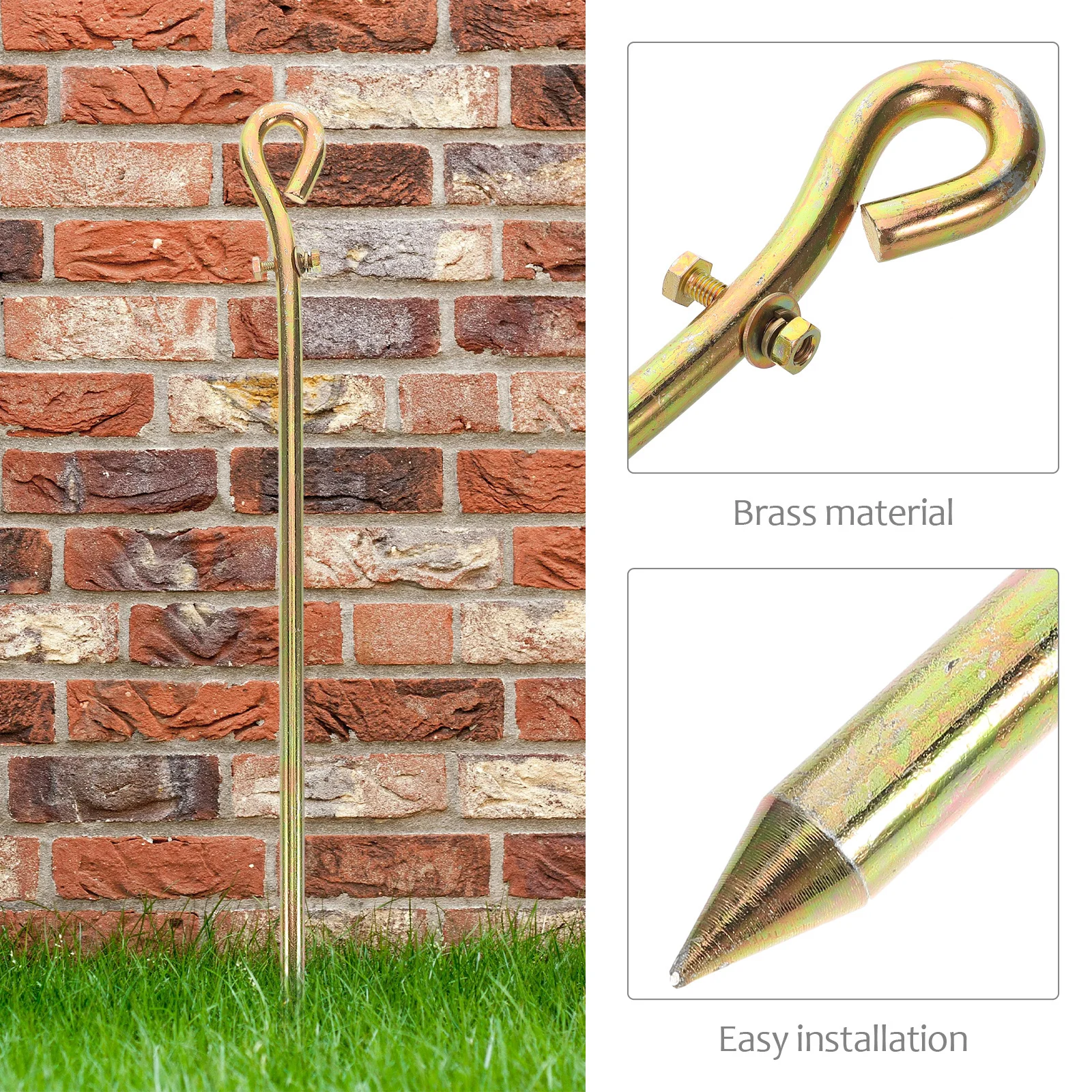 1Set Grounding Rod for Electric Fence Portable Earth Pole Brass Wire Connector for Antenna Tower Ground Rod