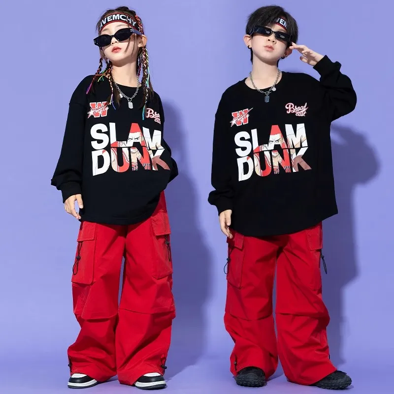 

Children's street dance fashion suit hoodie for boys hip-hop hip-hop performance suit for girls jazz dance overalls set