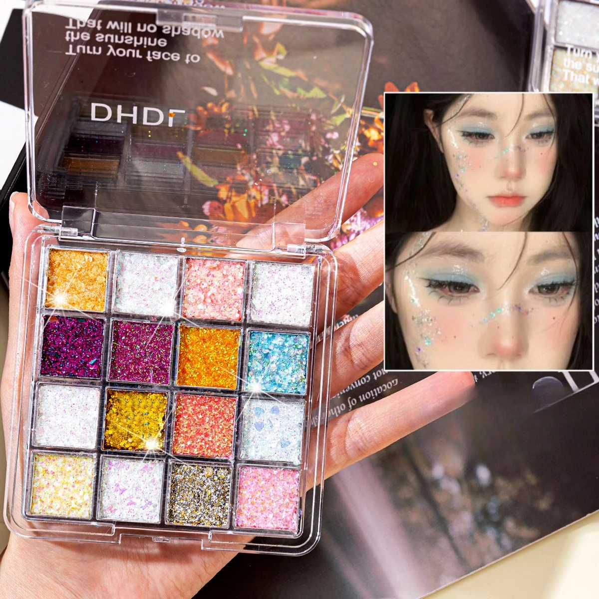 16 colori Sirena Ji Paillettes Ombretto Colla Prestazioni libere Trucco scenico Gel Palette di ombretti con paillettes colorate
