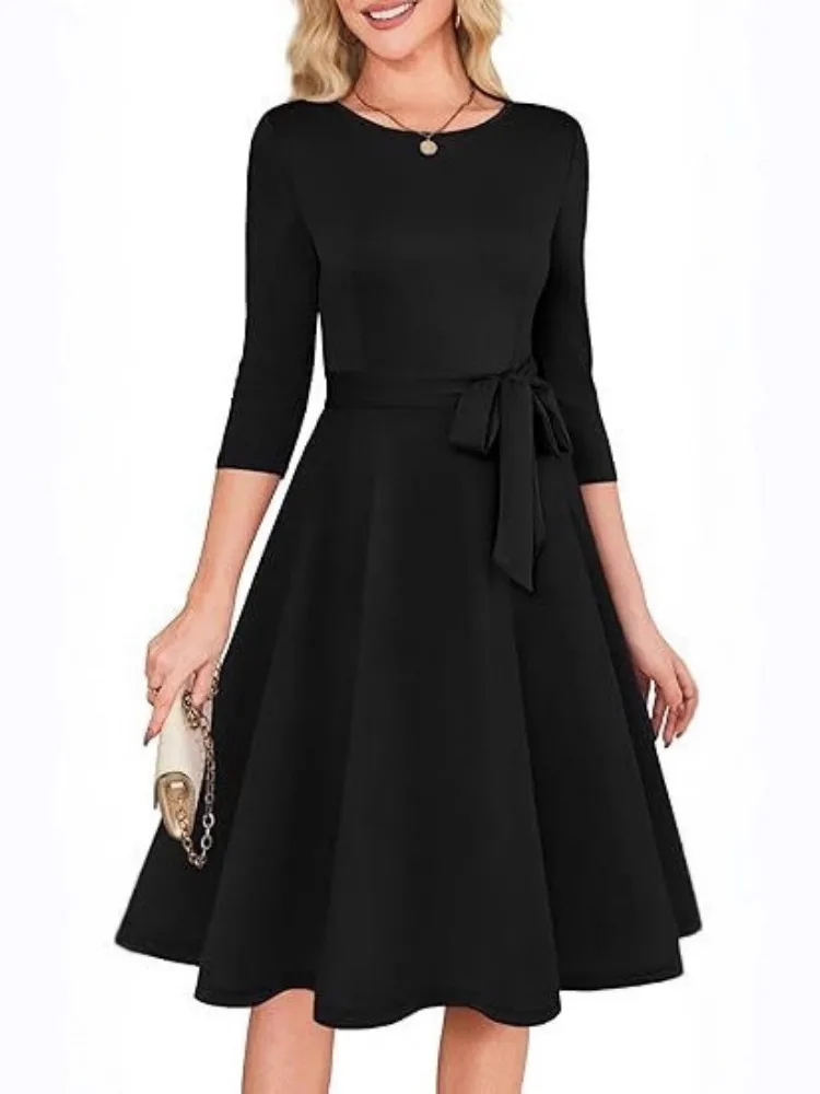 

Vintage 3/4 Sleeve Wedding Guest Dress Women's Cocktail Party Formal Dress S-3XL