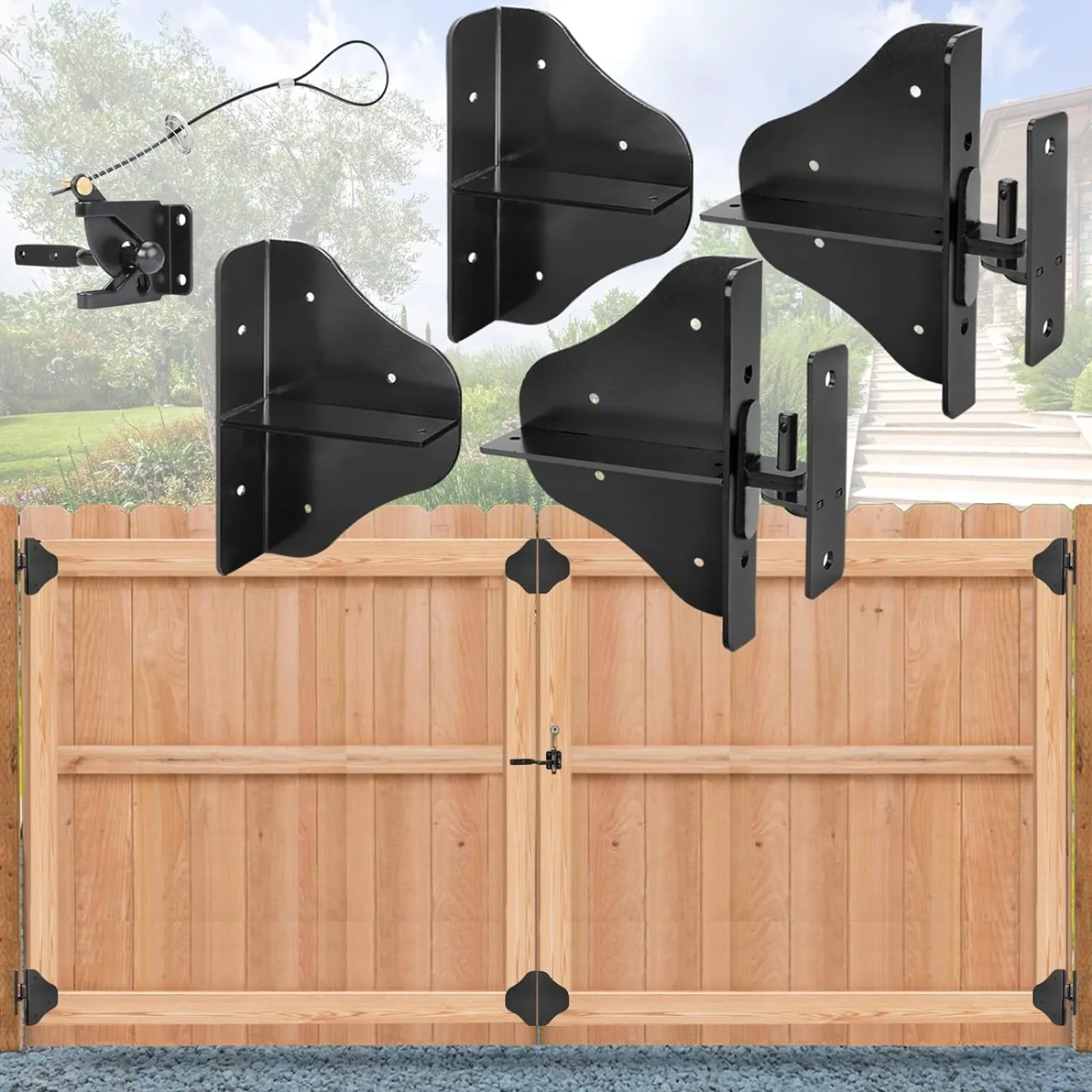 US Fence Gate Kit Gate Hardware with Gate Latch for Single and Double Doors - Updated 90 Degree