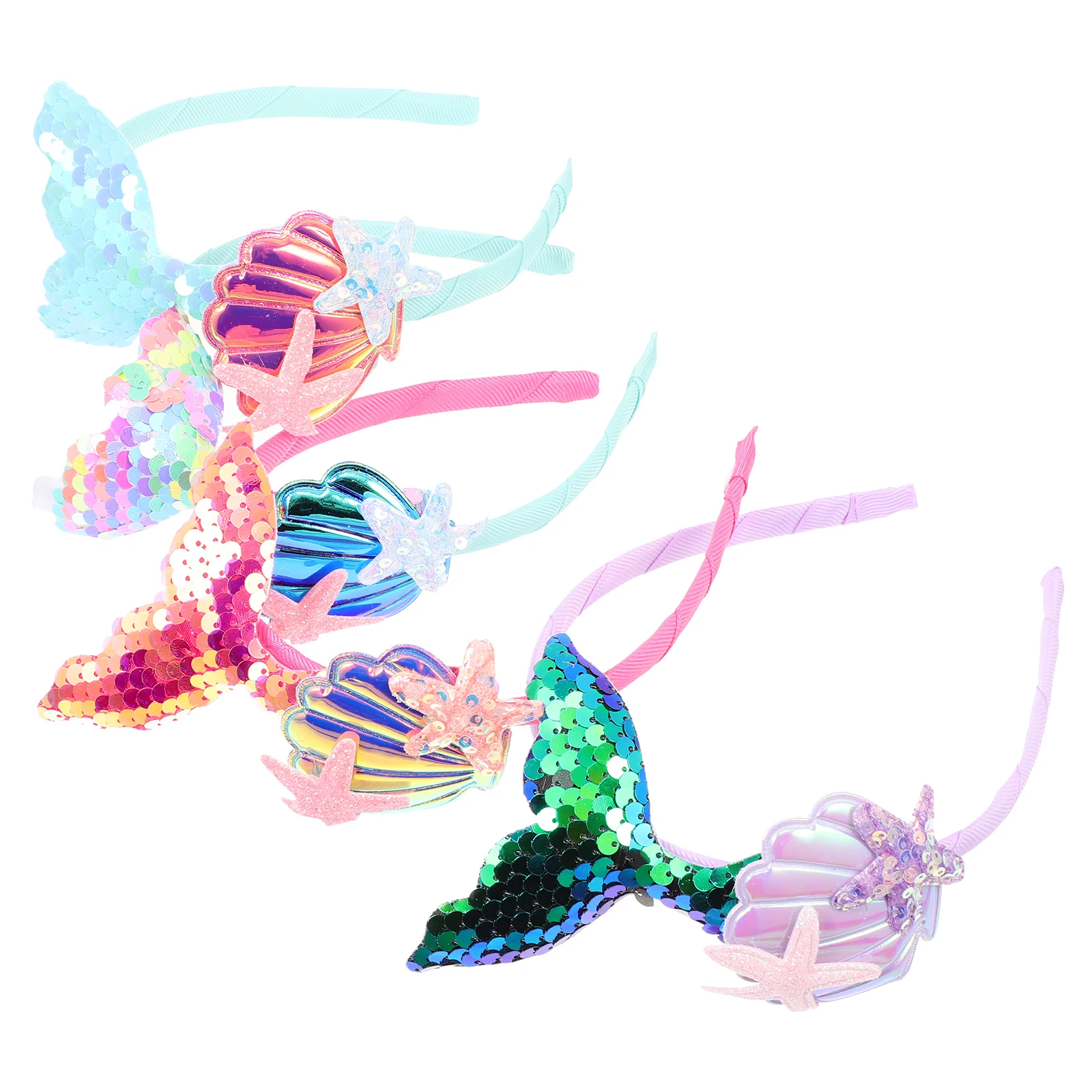 

4Pcs Kids Hair Bands Mermaid Style Sequin Headwear Soft Non-Scratch Hair Decor for Children Party Performance Festival Gift