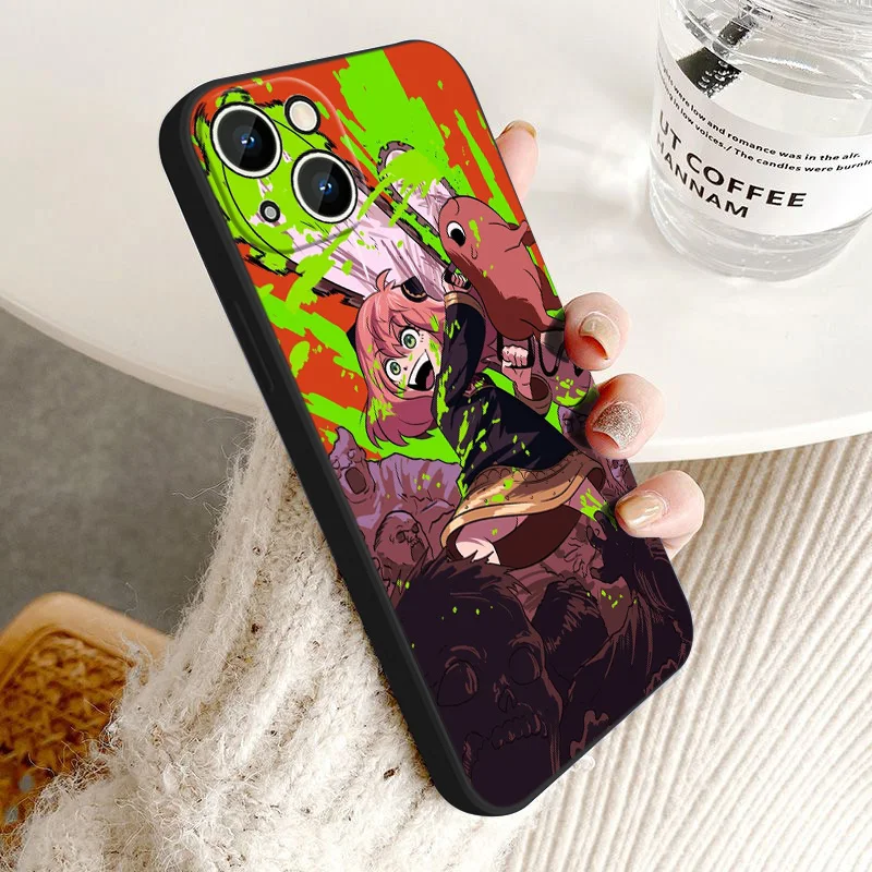 SPY×FAMILY Anya Forger Phone Case For Apple iPhone 15 14 13 12 mini 11 XS XR X 8 7 Pro Max Plus Black Cover Funda Silicone Soft