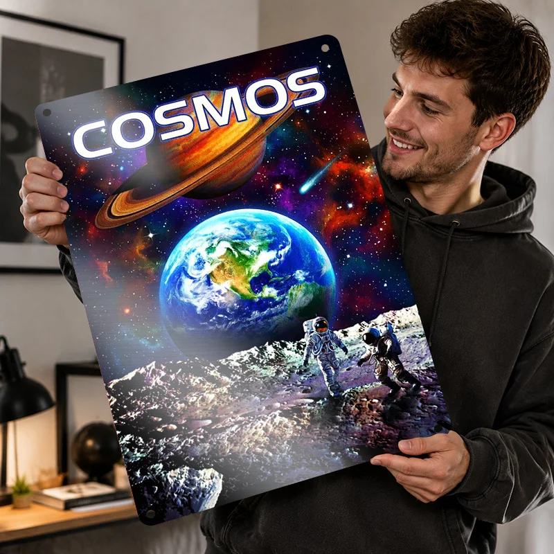 Space Exploration Aluminum Posters Customized Metal Tin Sign Cosmic Science Illustration Wall Art For Bedroom Or Observatory