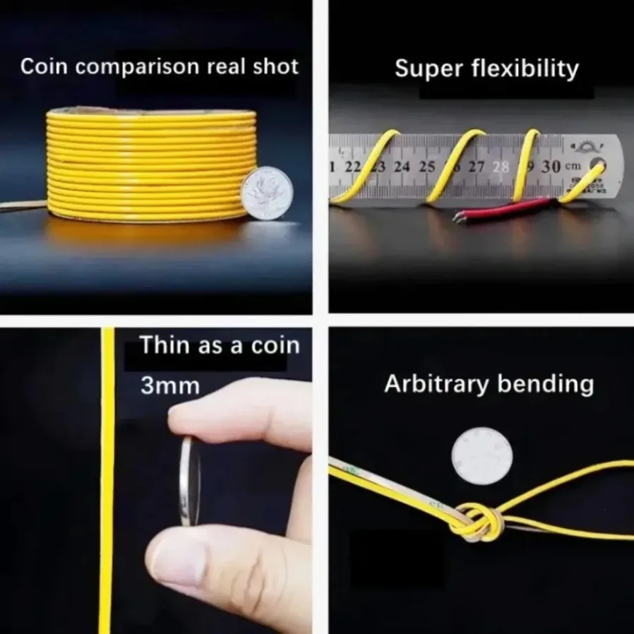 Strip LED COB Ultra Tipis 3MM 5MM 8MM 5V 12V 24V Kepadatan Tinggi Dapat Diredupkan Lampu Fleksibel 320LED/M 400LED/M Untuk Dekorasi Rumah Kamar Tidur