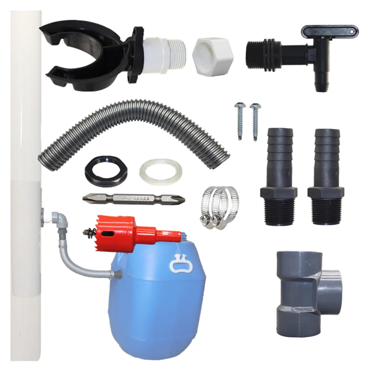 Water Butt Filler Kit for Downpipes, Rainwater Collector, Rain Barrel Diverter Kit, Connects Downpipe to Water Butt