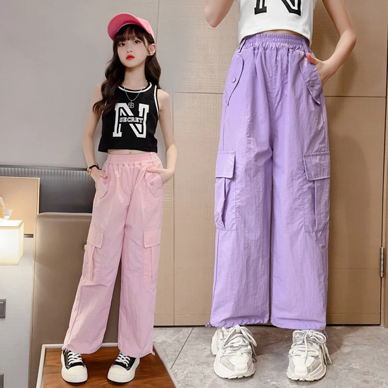 Spring Summer Teenage Girls Pants Children Trousers New Fashion Korean Version Kids Cargo Pants 6 8 10 12 14 Years Teens Clothes