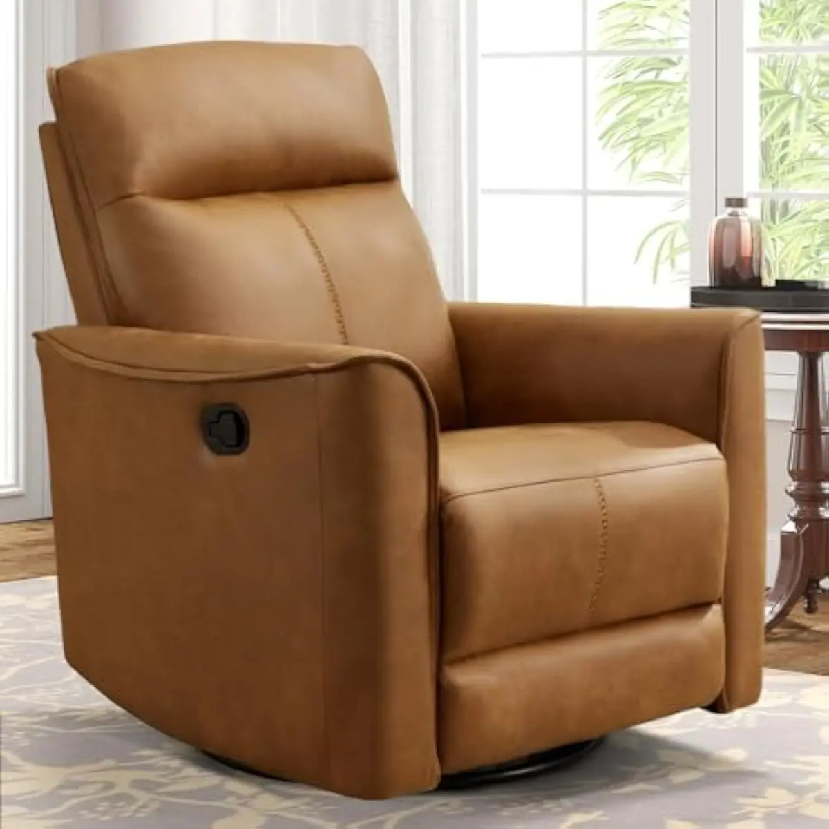 Swivel Glider Rocker Recliner with 360° Rotation and 30° Gentle Rocking Motion, Adjustable Backrest 100°–150°, Breathable Leatha