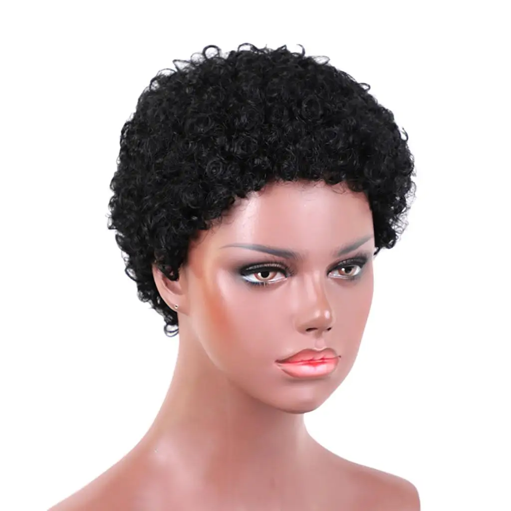 

Women Black Curly Short Afro Wig Natural Human Hair Realistic Synthetic Fiber for Party and Daily Wear