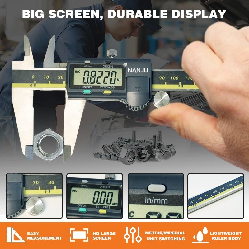 

Цифровой штангенциркуль NanJu LCD150/200/300 мм 500-197-30 износостойкий измерительный инструмент из нержавеющей стали