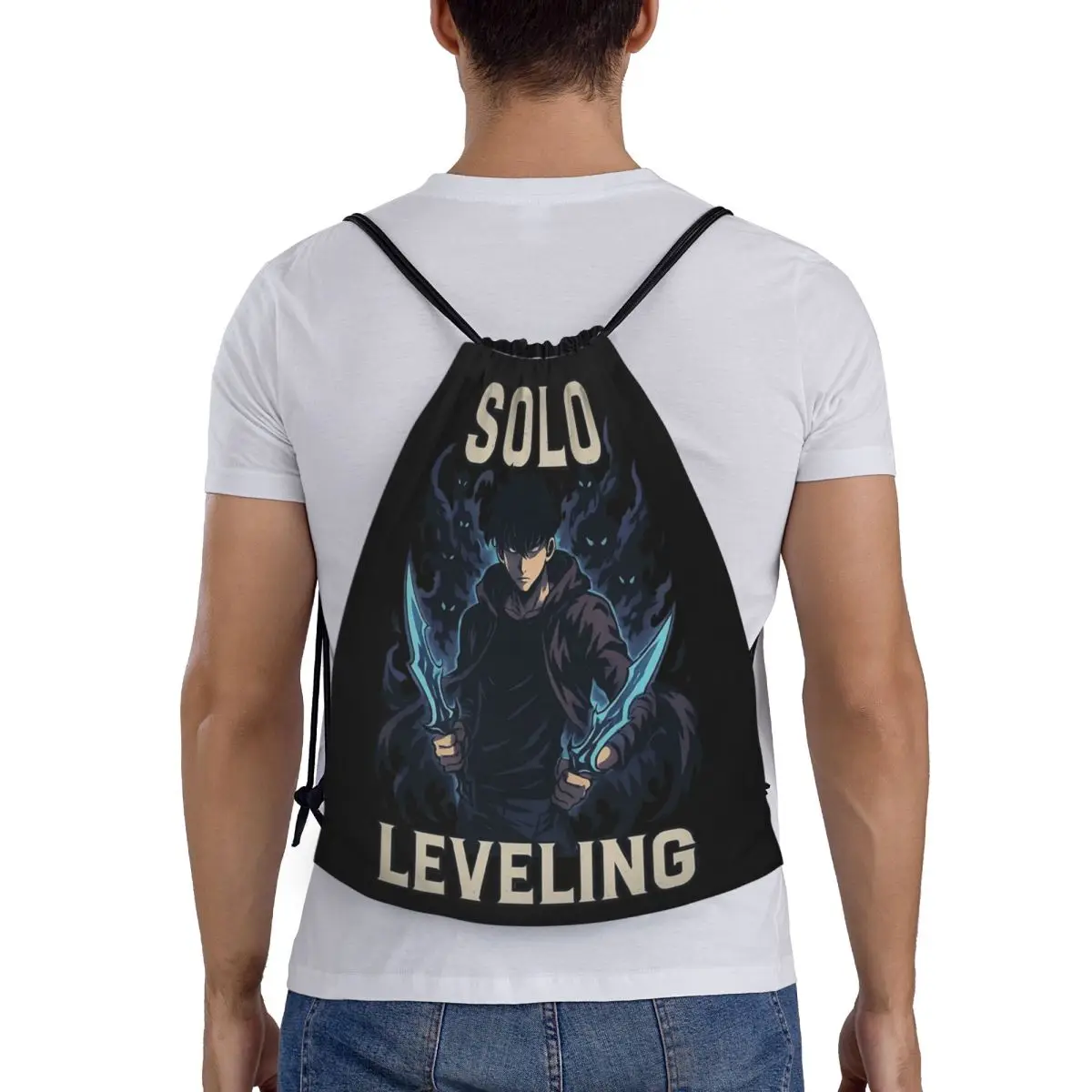 Anime Solo Leveling Shadow Master Serut Ransel Olahraga Gym Sackpack Tas Tali untuk Berlari