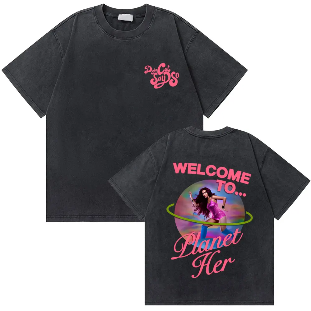 

Washed Vintage Rapper Doja Cat Welcome To Planet Her Graphic T-shirt Say So Merch T-shirts Men Women Hip Hop Oversized T Shirts