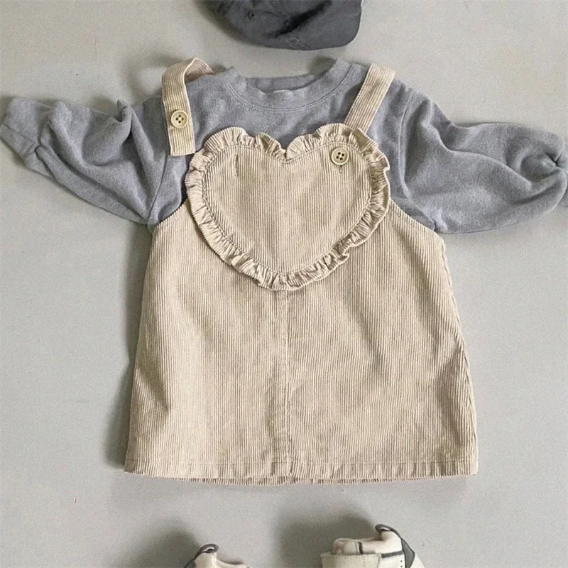 Children Clothing 2022 Autumn Winter Korean Style New Fashionable Baby Sweet Corduroy Strap Dress Casual Simple Kids Dress Girls