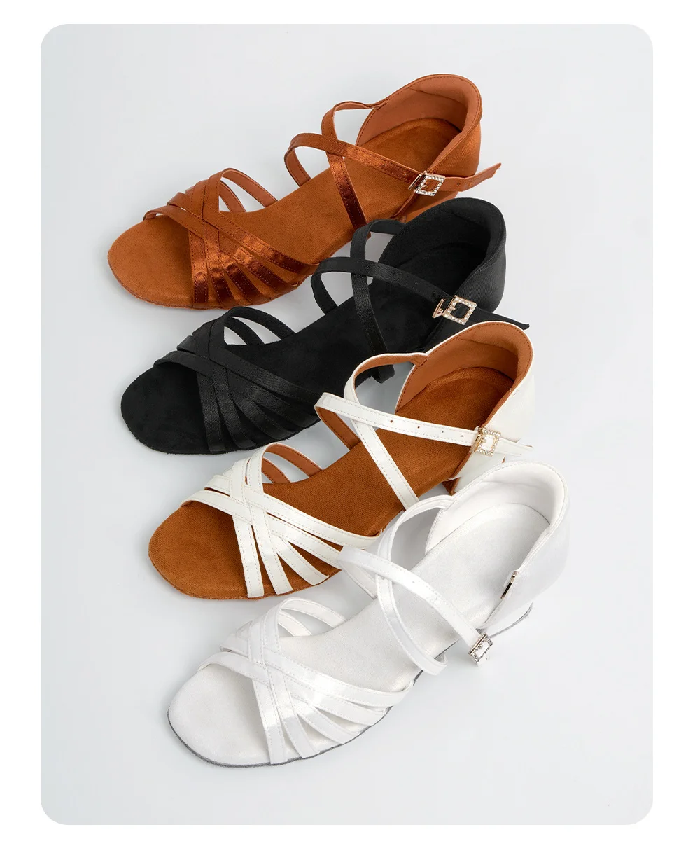 Mädchen Frauen Latein Schuhe Niedrigen Absatz Latino Salsa Moderne Ballsaal Satin Latein Schuhe Tango Salsa Rumba Latin Dance Schuhe – Detail 11