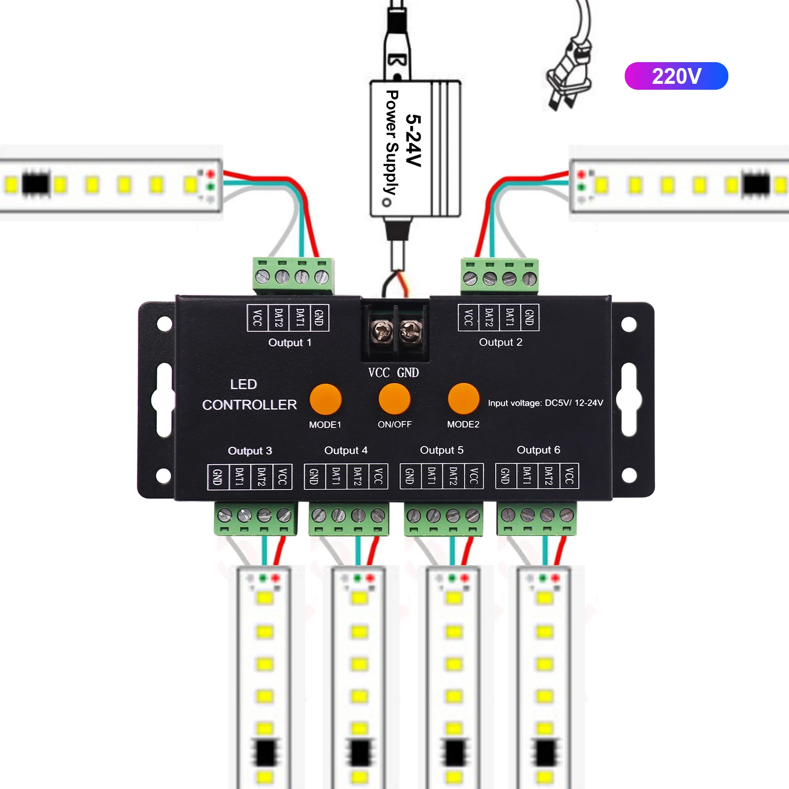 2.4G Touch RF Screen LED RGBIC Dreamcolor Bluetooth Controller per DC5V WS2812B SK6812 per DC12-24V WS2811 1903 Pixel LED Strip